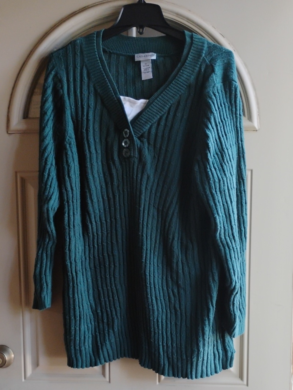 Catherines Forest Green Cable V-Neck Pullover